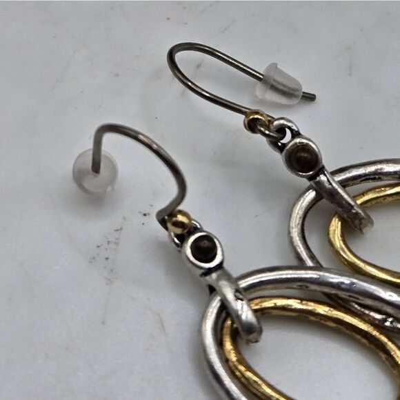 "5/$25" Two Tone Silver/Gold Layered Oval Circle Dangle Earrings - Picture 6 of 6